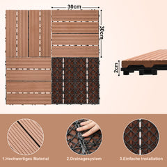 WPC Terrassenfliesen, 30x30 cm/30x60 cm Balkon Bodenfliese, Gartenfliesen mit Klick-System, Terrassendielen Balkonfliesen Klickfliesen, Anthrazit, Braun