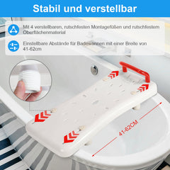 Hengda Badewannensitz Senioren, Badewannenbrett zum Sitzen, Sitzbrett für Badewanne mit Rot Griff, Brett für Wannensitz Plastik, Stuhl für Badezimmer Ältere, Tragkraft 150 kg