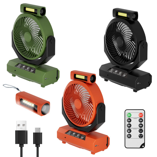 Hengda Camping ventilator mit Haken & LED-Laterne, Tragbar 20000mAh Akku 2-in-1 Zeltventilator, 270° schwenkbar 3 Geschwindigkeiten, USB Ventilator