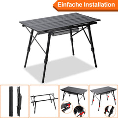 Hengda Campingtisch Klapptisch Höhenverstellbar, Campingtisch Klappbar, Camping Tisch mit Aufrollbarer Tischplatte und Tragetasche, Aluminiumrahmen