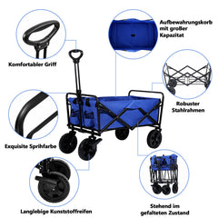 Hengda Bollerwagen faltbar Transportkarre Gerätewagen mit 360 Grad drehbaren Rädern, 96L 100KG Tragkraft, Seitentasche Getränkehalter verstellbarem Griff