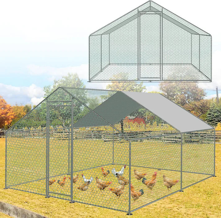 Hengda Hühnerstall 3x3x2m Hühnerhaus Kleintierstall Freilaufgehege Kleintiergehege Voliere Freigehege Hühnerkäfig Geflügelstall Verzinkter Stahlrahmen mit Dach