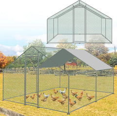 Hengda Hühnerstall 3x3x2m Hühnerhaus Kleintierstall Freilaufgehege Kleintiergehege Voliere Freigehege Hühnerkäfig Geflügelstall Verzinkter Stahlrahmen mit Dach