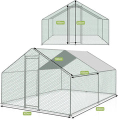 Hengda Hühnerstall 3x3x2m Hühnerhaus Kleintierstall Freilaufgehege Kleintiergehege Voliere Freigehege Hühnerkäfig Geflügelstall Verzinkter Stahlrahmen mit Dach