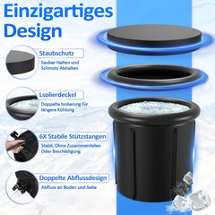 Hengda Eisbaden Tonne mit 5 Isolierschichten, Eisfass Eisbad Outdoor mit Abdeckung, Aufblasbare Eistonne-Set für Zuhause, Freistehend Ice Bath Eiswanne