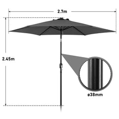 Hengda Sonnenschirm 270 cm Gartenschirm knickbar, Strandschirm strand Neigungswinkel und Höhe verstellbar, beidseitig um 30° Kippbar, ohne Ständer
