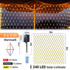 Hengda Solar LED Lichternetz, IP44 LED Lichterkette, Lichtervorhang für Fenster Garten