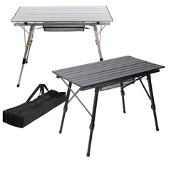 Hengda Campingtisch Klapptisch Höhenverstellbar, Campingtisch Klappbar, Camping Tisch mit Aufrollbarer Tischplatte und Tragetasche, Aluminiumrahmen