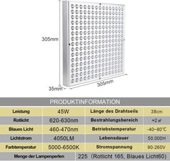 45W oder 15W LED Pflanzenlampe, Grow Lampe, Vollspektrum Pflanzenlicht für Hydroponic [Energieklasse A]