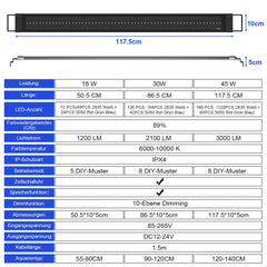 Hengda LED Aquarium Beleuchtung, 24/7 Modus, wasserdicht, 55-150cm, Aufsetzleuchte Vollspektrum Licht