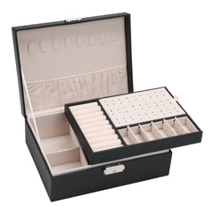 Hengda Schmuckkasten, Schmuckkoffer, abschließbar, 2 Ebenen, mit Spiegel