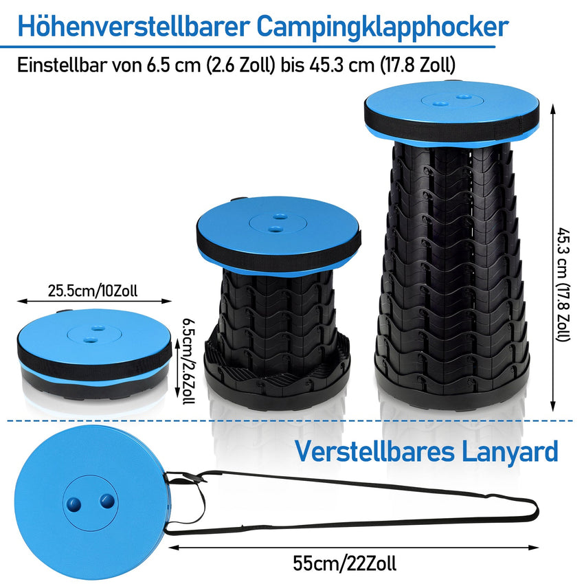 Hengda Tragbarer Klapphocker, Leichte Teleskophocker, 6-44 cm Höhenverstellbare Falthocker, Tragfähigkeit 150 kg