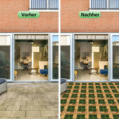 Hengda Holzfliesen aus Akazien Holz, Balkonfliesen mit Künstlichem Gras, Dekorationsbodenmatte