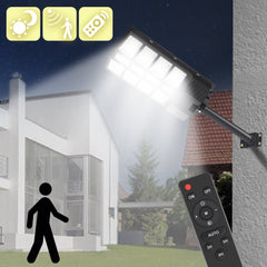 Hengda 300W/400W Straßenlampe Solar Straßenlaternen mit Fernbedienung Strassenlaterne LED Außen Wasserdichtes Solar Flutlichter 6500k Kaltesweiß IP67 Wasserdicht Solarlampen Outdoor Hof Garage [Energieklasse F]