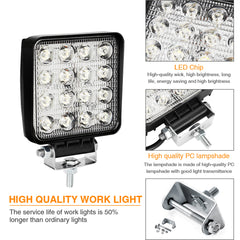 Hengda 48W LED Arbeitsscheinwerfer, IP67 Wasserdicht Rechteck Zusatzscheinwerfer, 12V 6500K LED Scheinwerfer, Rückfahrscheinwerfer