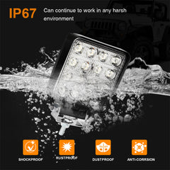 Hengda 48W LED Arbeitsscheinwerfer, IP67 Wasserdicht Rechteck Zusatzscheinwerfer, 12V 6500K LED Scheinwerfer, Rückfahrscheinwerfer