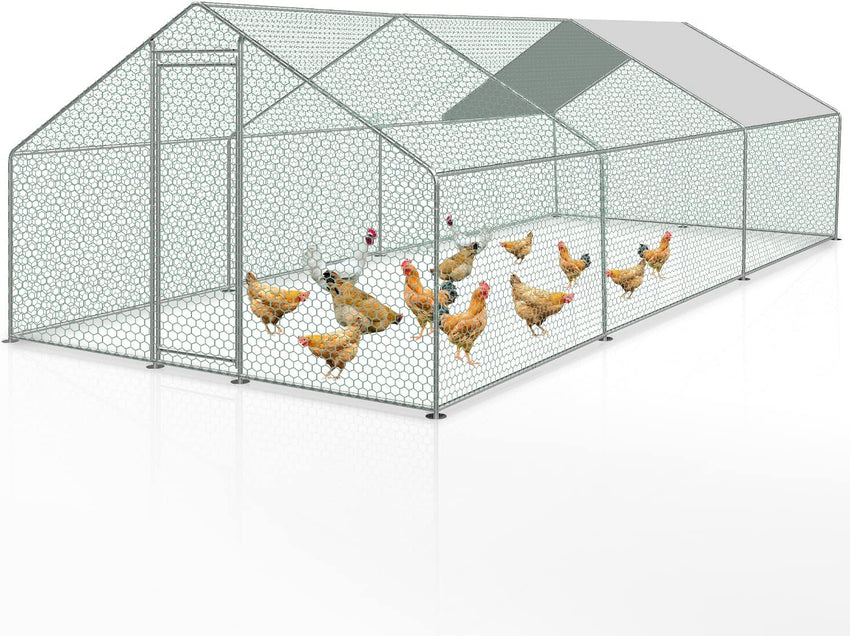 Hengda Hühnerstall Freilaufgehege 3 x 6 x 2 m, Stahl Verzinkt Kleintierstall Freilauf Vogelkäfig Hühnerkäfig mit Schloss