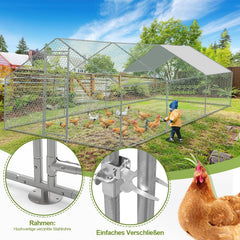 Hengda Hühnerstall Freilaufgehege 3 x 6 x 2 m, Stahl Verzinkt Kleintierstall Freilauf Vogelkäfig Hühnerkäfig mit Schloss