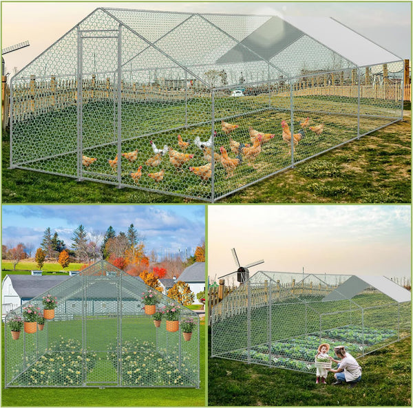 Hengda Hühnerstall Freilaufgehege 3 x 6 x 2 m, Stahl Verzinkt Kleintierstall Freilauf Vogelkäfig Hühnerkäfig mit Schloss