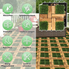 Hengda Holzfliesen aus Akazien Holz, Balkonfliesen mit Künstlichem Gras, Dekorationsbodenmatte