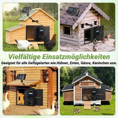 Hengda Automatische Hühnerklappe Solar, Einklemmschutz, IP65 Wasserdicht, Automatische Hühnertür