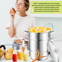 Hengda Dampfentsafter Saftpresse Edelstahl Induktion Dampf Juicer 8 Liter Ø 26cm 8L, mit 4 Bügelflasche