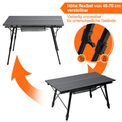 Hengda Campingtisch Klapptisch Höhenverstellbar, Campingtisch Klappbar, Camping Tisch mit Aufrollbarer Tischplatte und Tragetasche, Aluminiumrahmen