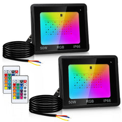 Hengda RGB LED Strahler Außen mit Fernbedienung, 10/20/30/50 W Fluter LED Dimmbar, Flutlicht IP66 Wasserdicht, 4 Modi