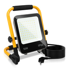 Hengda LED Baustrahler 50W-200W, Arbeitsleuchte IP66 Wasserdicht, LED-Strahler mit 3M Kabel, und Faltbarer Ständer, 6000K Kaltweiß Fluter für Werkstatt  (mit Stecker)