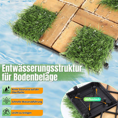 Hengda Holzfliesen aus Akazien Holz, Balkonfliesen mit Künstlichem Gras, Dekorationsbodenmatte