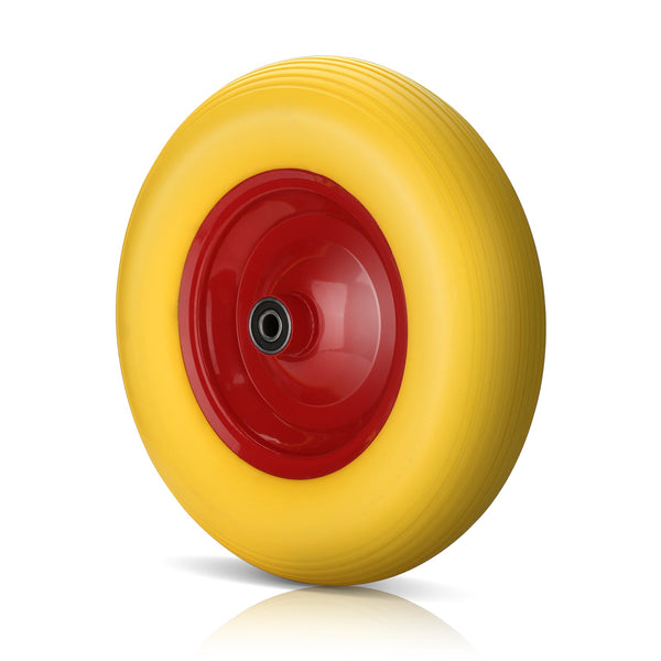 Hengda Schubkarrenrad PU Vollgummi Reifen mit Achse 4.80 4.00-8 Ø 390mm Gummirad, pannensicher, bis 200 kg