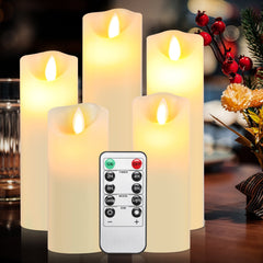 Hengda Flammenlose LED Kerzen 5er Set, Led Kerzen Flackernde Flamme, Echtwachs Kerzen mit Fernbedienung, mit Timerfunktion