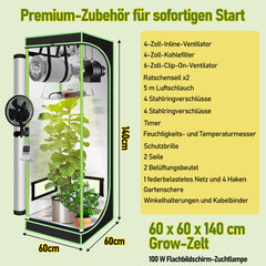 Hengda Growzelt Komplettset, Growbox mit LED Grow Lampe, Gewächshaus, Pflanzenzelt inkl. Belüftungssystem