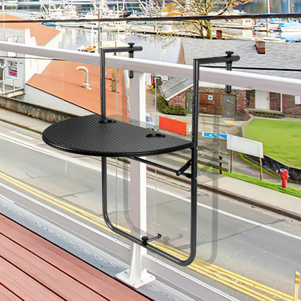 Balkontisch klappbar Hängetisch, klapptisch Balkongeländer, 3-Fach höhenverstellbarer balkontisch zum einhängen, 60 x 40 cm Halbrund Balkontisch klappbar Schwarz