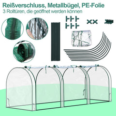 Hengda Foliengewächshaus Frühbeet Transparent PVC, Gemüse Tomatenhaus Gewächhäuser mit Reißverschluss 270 × 90 × 90cm