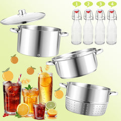 Hengda Dampfentsafter Saftpresse Edelstahl Induktion Dampf Juicer 8 Liter Ø 26cm 8L, mit 4 Bügelflasche