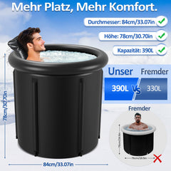 Hengda Eisbaden Tonne mit 5 Isolierschichten, Eisfass Eisbad Outdoor mit Abdeckung, Aufblasbare Eistonne-Set für Zuhause, Freistehend Ice Bath Eiswanne