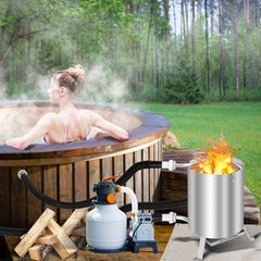Hengda Poolheizung mit Feuer und Heizspirale, mit Feuerfestmatten und Tablett, Poolheizung Feuertonne, 100% rostfreier Edelstahl Schwimmbadheizung Ø 36/38 mm Anschlüsse