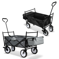 Bollerwagen Faltbar mit Dach 360 Grad drehbaren Rädern, 96 L Handwagen mit Verstellbarem Griff mit Herausnehmbare Plane, Strandwagen Gartenwagen Transportwagen Bollerwagen Kinder 100KG Tragkraft