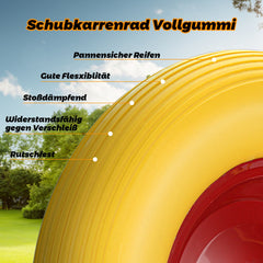 Hengda Schubkarrenrad PU Vollgummi Reifen mit Achse 4.80 4.00-8 Ø 390mm Gummirad, pannensicher, bis 200 kg