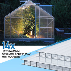 Hengda 14x Polycarbonat Hohlkammerstegplatte Doppelstegplatte UV-beständigen Stegplatte Gewächshausplatte Für Gewächshaus Gartenbau Carports 60.5 x 121cm, 4mm | 10,25 m², Transparent