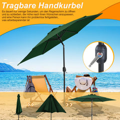 Hengda Sonnenschirm 270 cm Gartenschirm knickbar, Strandschirm strand Neigungswinkel und Höhe verstellbar, beidseitig um 30° Kippbar, ohne Ständer