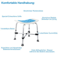 Hengda Duschhocker für Senioren,mit Doppelt Verstärkter Querbalken und Kissen Höhenverstellbarer Badewannensitz für Senioren,Maximale Belastbarkeit 180kg