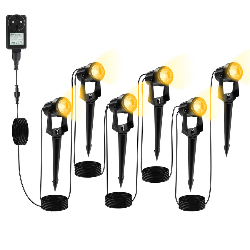 Hengda LED Gartenbeleuchtung mit Erdspieß, 6er Set Gartenstrahler Warmweiß, Gartenleuchte IP65 Wasserdicht, Gartenlampe Wegbeleuchtung mit Stecker