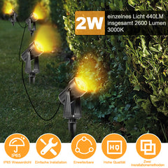 Hengda LED Gartenbeleuchtung mit Erdspieß, 6er Set Gartenstrahler Warmweiß, Gartenleuchte IP65 Wasserdicht, Gartenlampe Wegbeleuchtung mit Stecker
