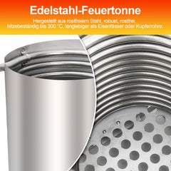 Hengda Poolheizung mit Feuer und Heizspirale, mit Feuerfestmatten und Tablett, Poolheizung Feuertonne, 100% rostfreier Edelstahl Schwimmbadheizung Ø 36/38 mm Anschlüsse