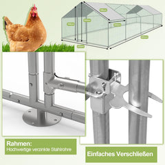 Hengda Hühnerstall, 3 * 8 * 2m Metall Freilaufgehege Freigehege, Hühnerkäfig Kleintierstall Voliere mit Dachplane, Heimtiergehege