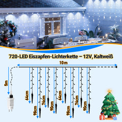 Hengda Eiszapfen Lichterkette, mit Fernbedienung, Außen, 8 Modi & Timer, Weihnachtsdeko