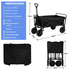 Hengda Bollerwagen faltbar Transportkarre Gerätewagen mit 360 Grad drehbaren Rädern, 96L 100KG Tragkraft, Seitentasche Getränkehalter verstellbarem Griff