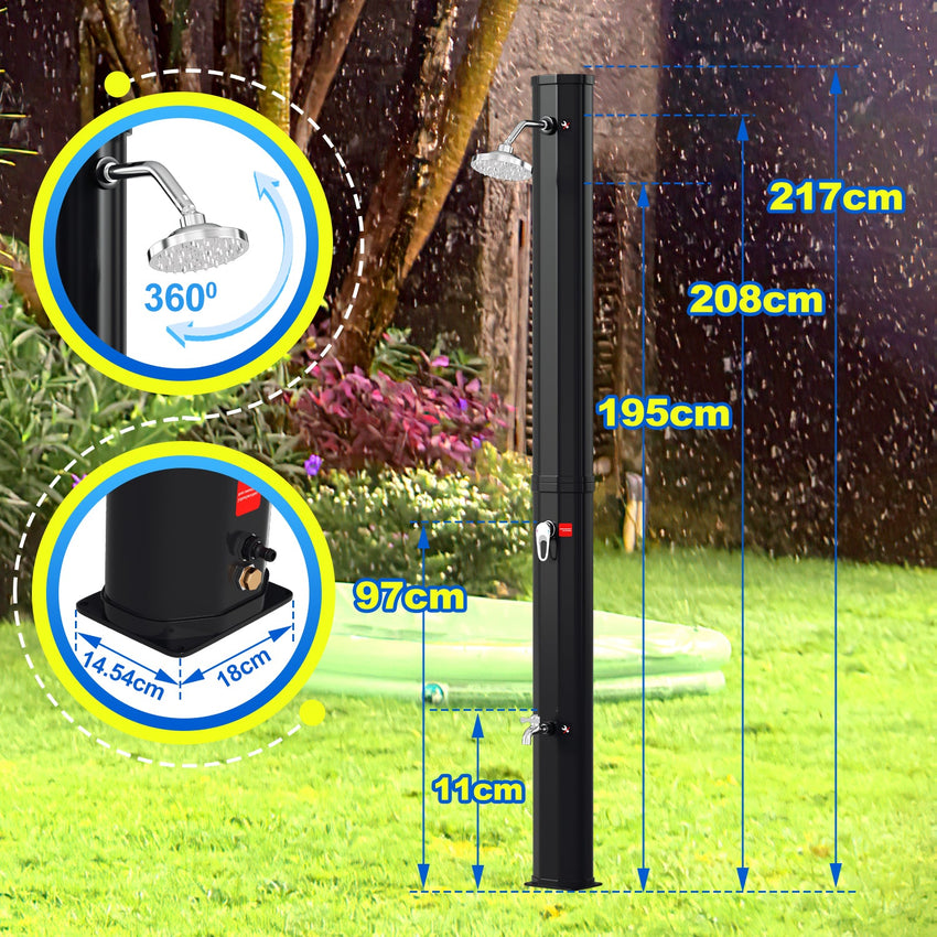 Hengda Solardusche 20/35/40 Liter Solar Gartendusche Inkl. Schutzhaube und 180° Regenduschkopf, bis 60°C, 50 PSI Wasserdruck, ohne Stromanschluss, für den Garten Urlaub und Camping